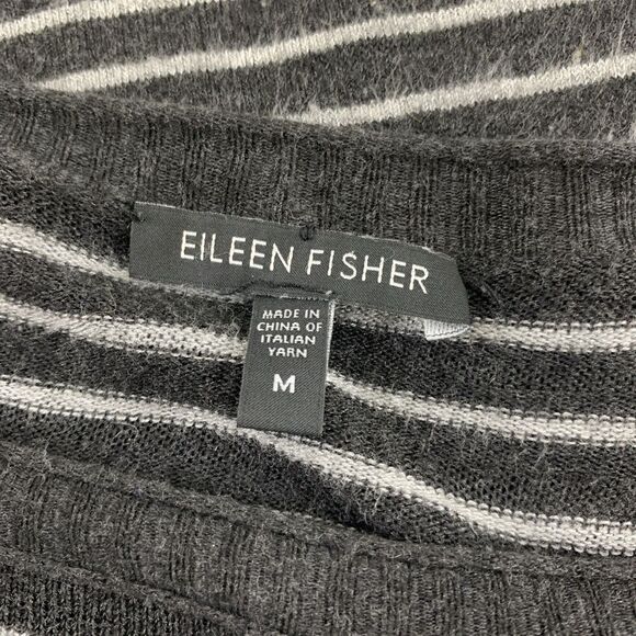 Eileen Fisher Gray Striped Lightweight Knit Sweater Scoop Neck Slouch Medium - Picture 10 of 13